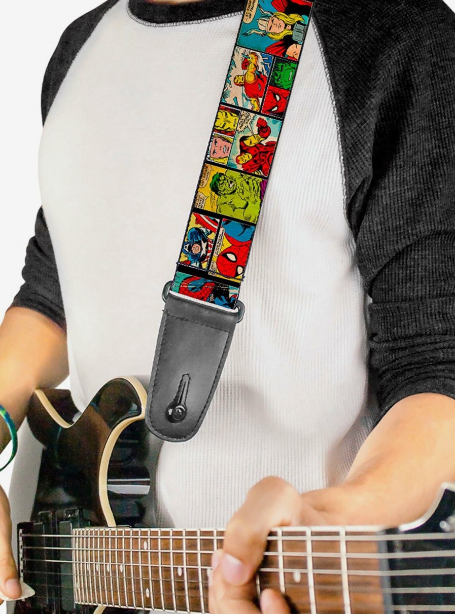 Music * | Marvel Avengers Retro Comic Panels Guitar Strap New Threads