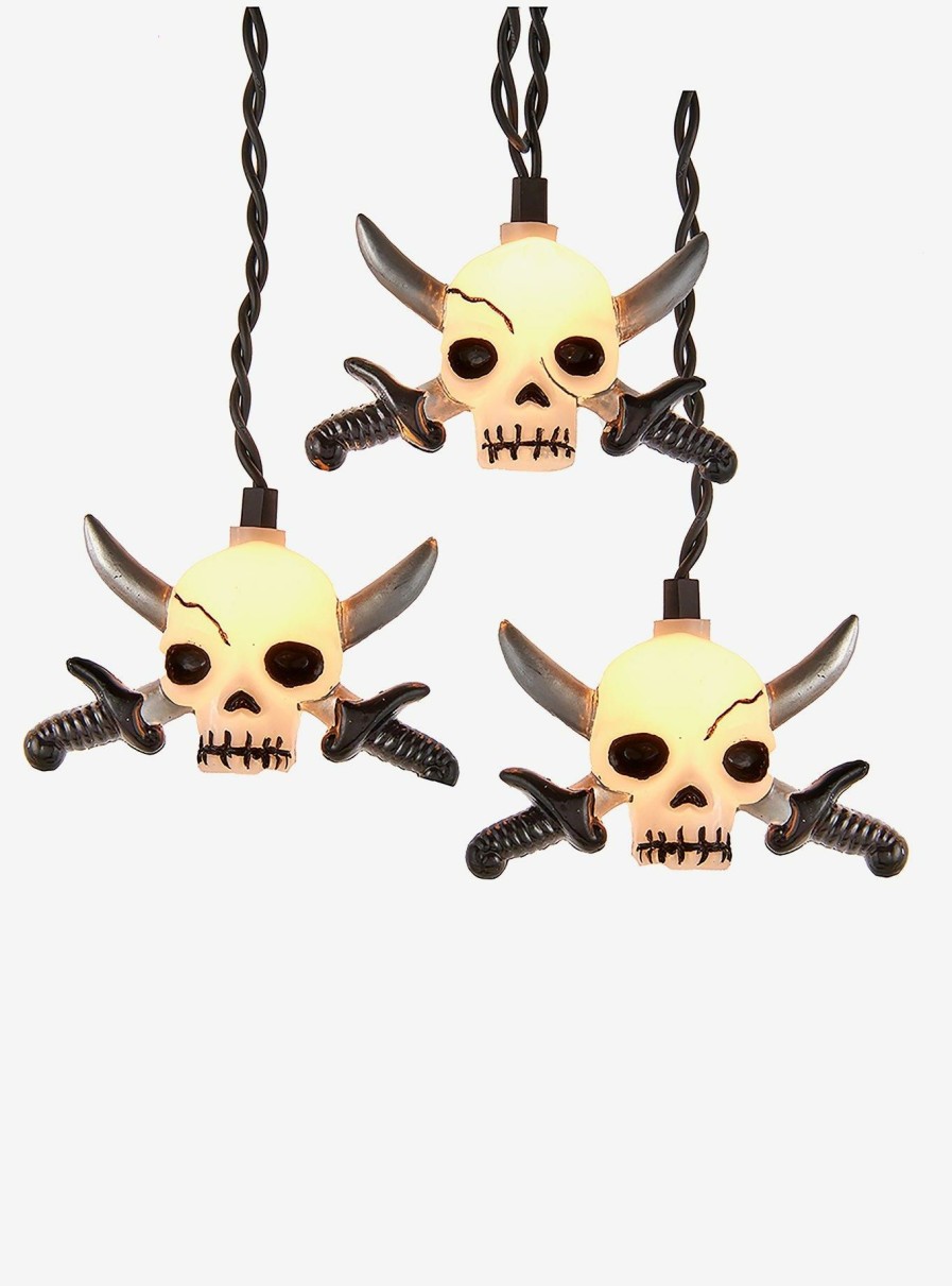 Decor * | Kurt Adler Skull With Silver Sword Light Set Top Selling