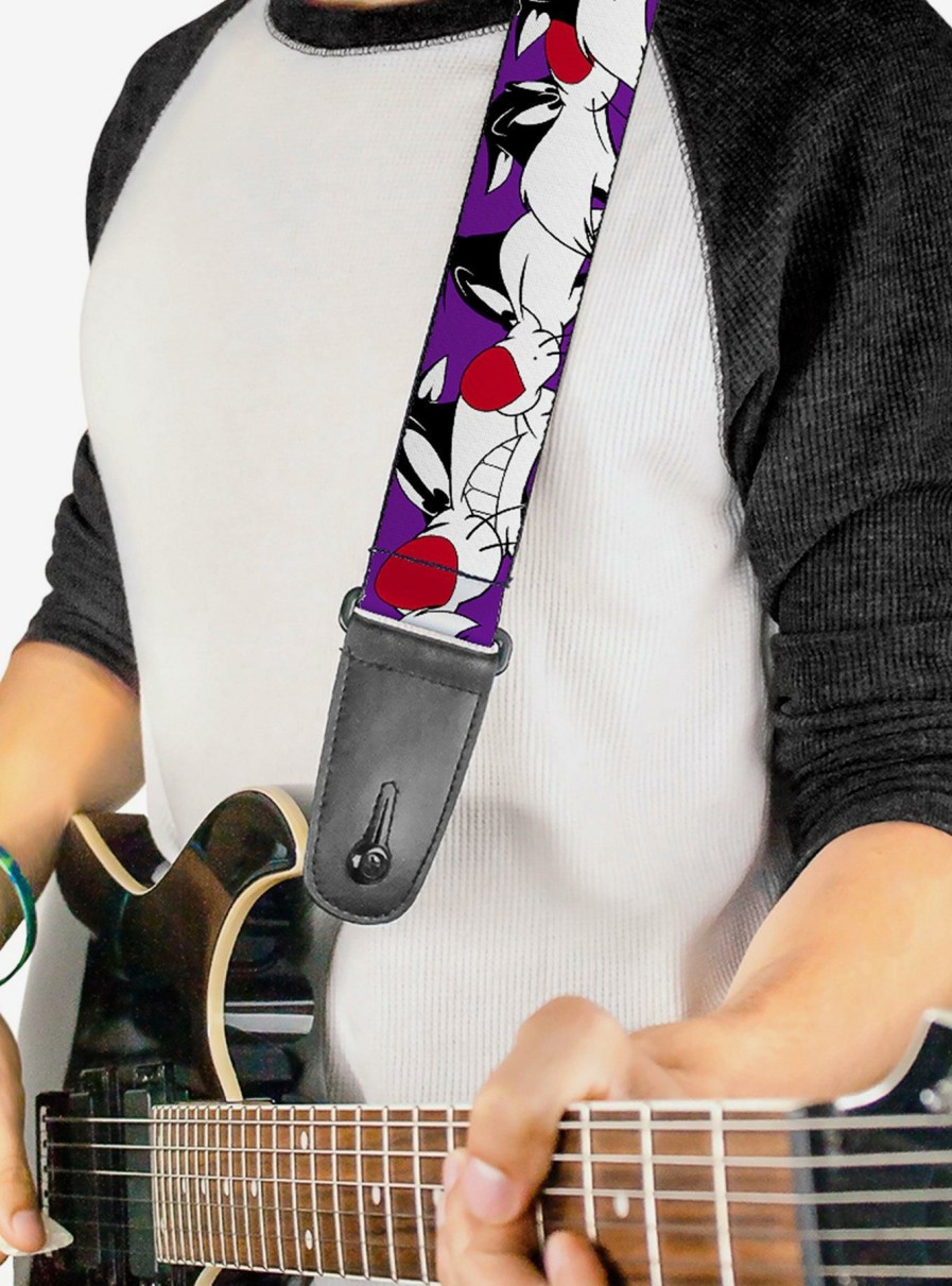 Music * | Looney Tunes Sylvester The Cat Expressions Purple Guitar Strap Sale Online