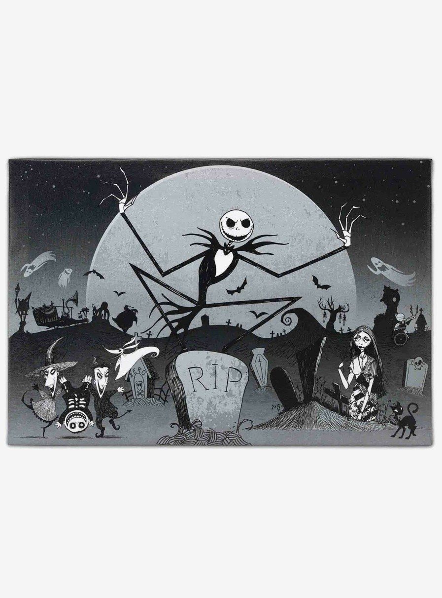 Decor * | Disney The Nightmare Before Christmas Graveyard Group Black & White Canvas Wall Art Decor Sale Online