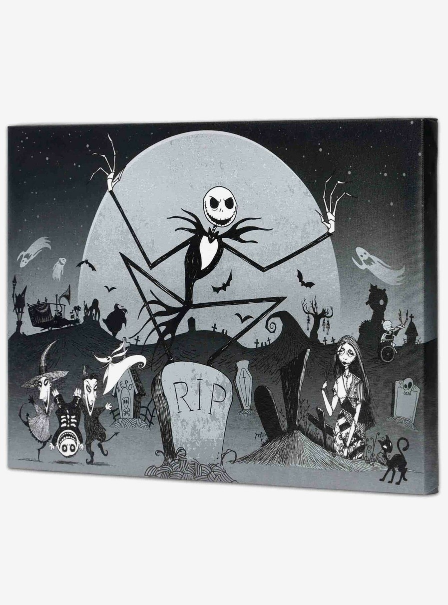 Decor * | Disney The Nightmare Before Christmas Graveyard Group Black & White Canvas Wall Art Decor Sale Online