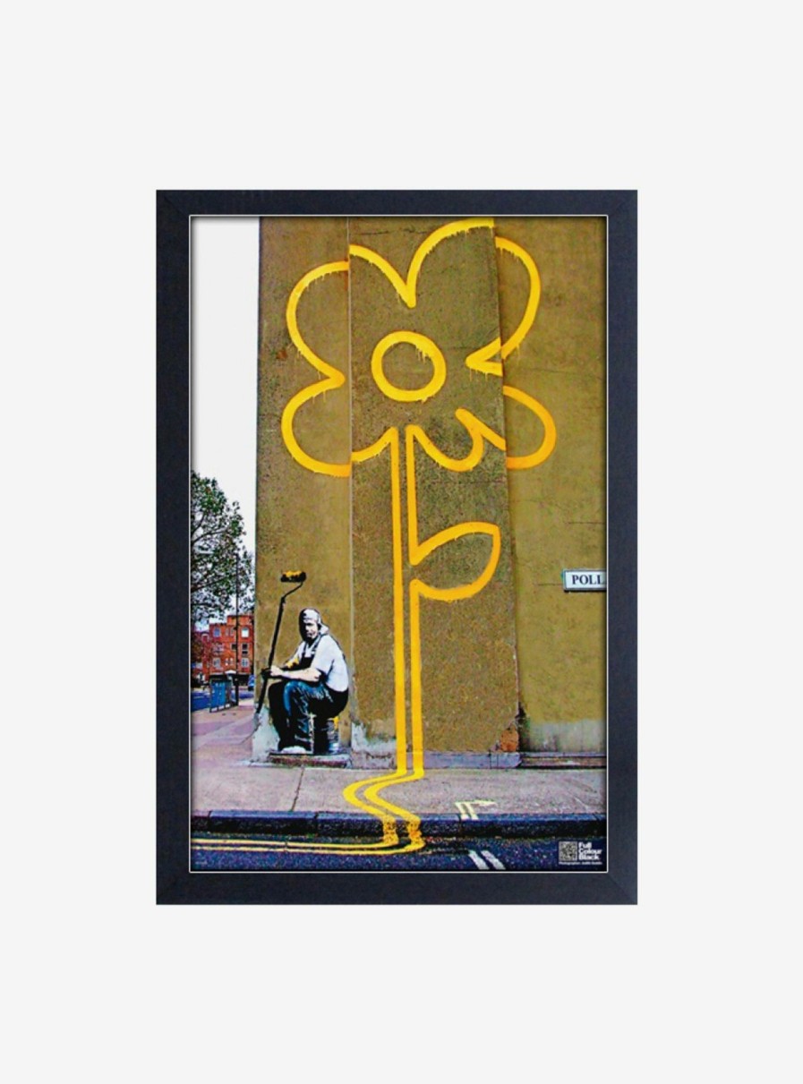 Decor * | Banksy Yellow Lines Framed Wood Wall Art Latest