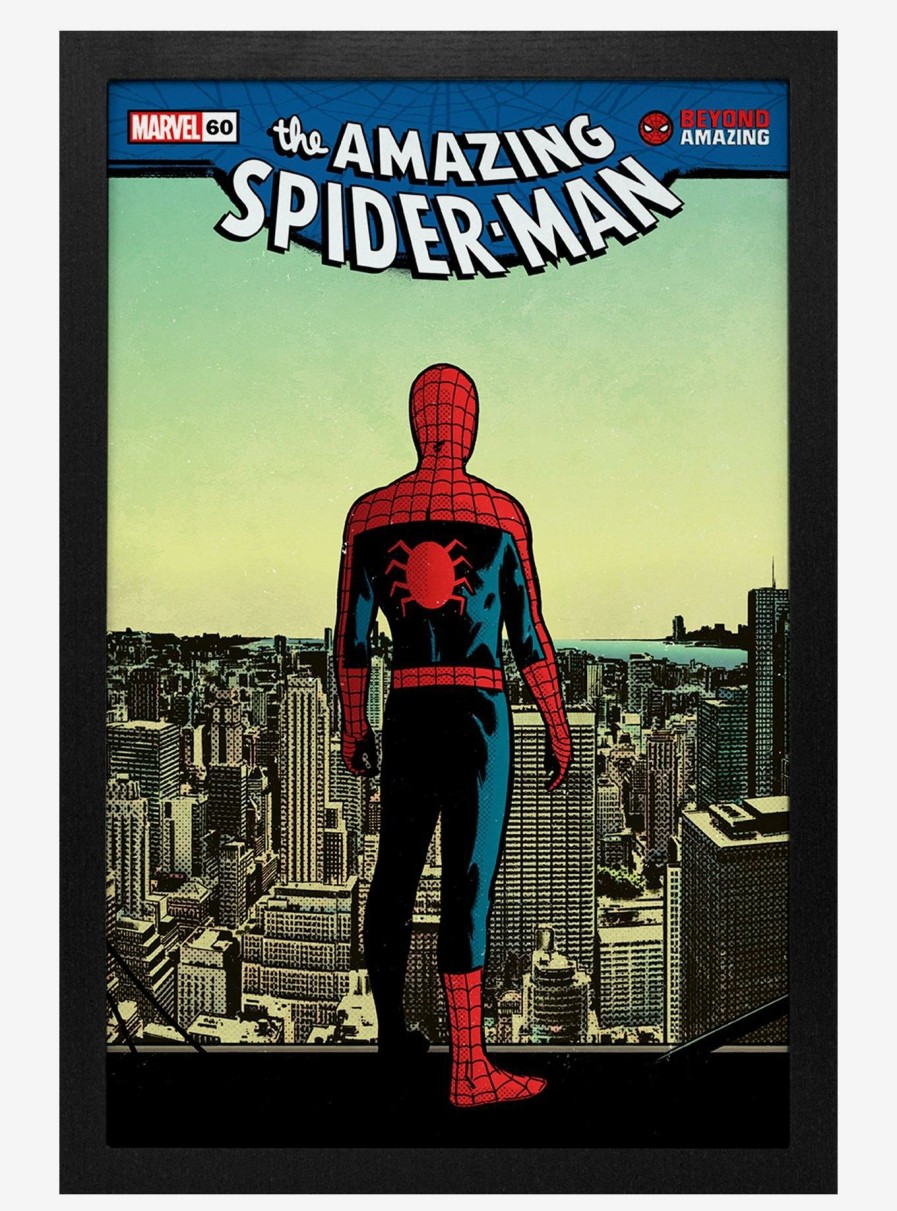 Decor * | Marvel Spider-Man 60Th Ann Roof Framed Wood Poster Top Selling