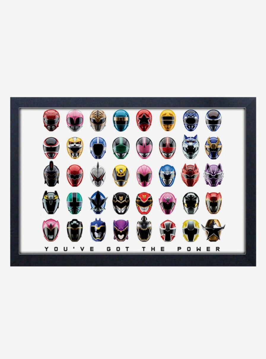 Decor * | Mighty Morphin Power Rangers Helmets Framed Wood Wall Art Less Expensive