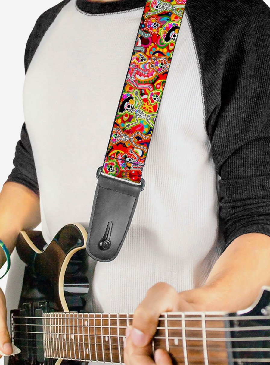 Music * | Dancing Catrinas Skeletons Collage Guitar Strap Fire Sale