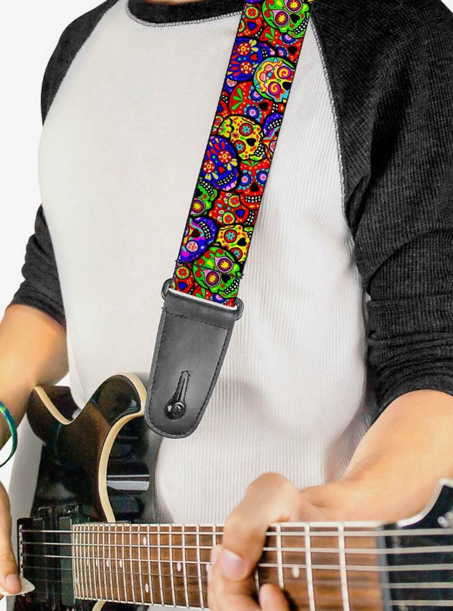 Music * | Colorful Calaveras Skulls Stacked Guitar Strap Best Sellers