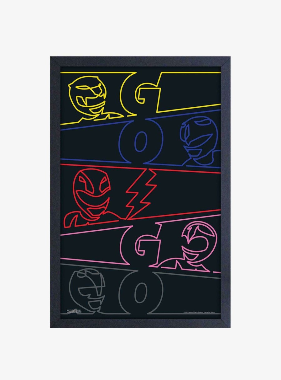 Decor * | Mighty Morphin Power Rangers Neon Framed Wood Wall Art Fire Sale