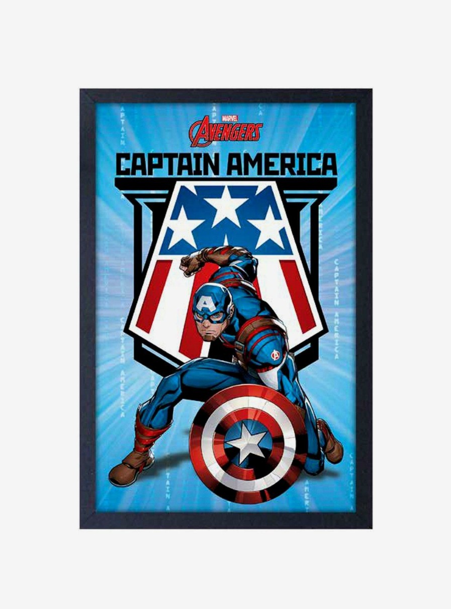 Decor * | Marvel Captain America Framed Wood Wall Art Best-Selling