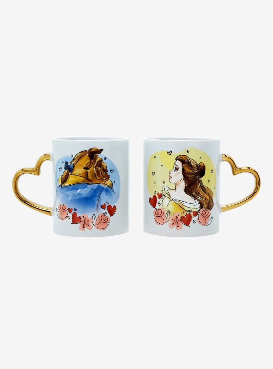 Kitchen * | Disney Beauty And The Beast Belle & Beast Heart Handle Mug Set Boxlunch Exclusive Fire Sale