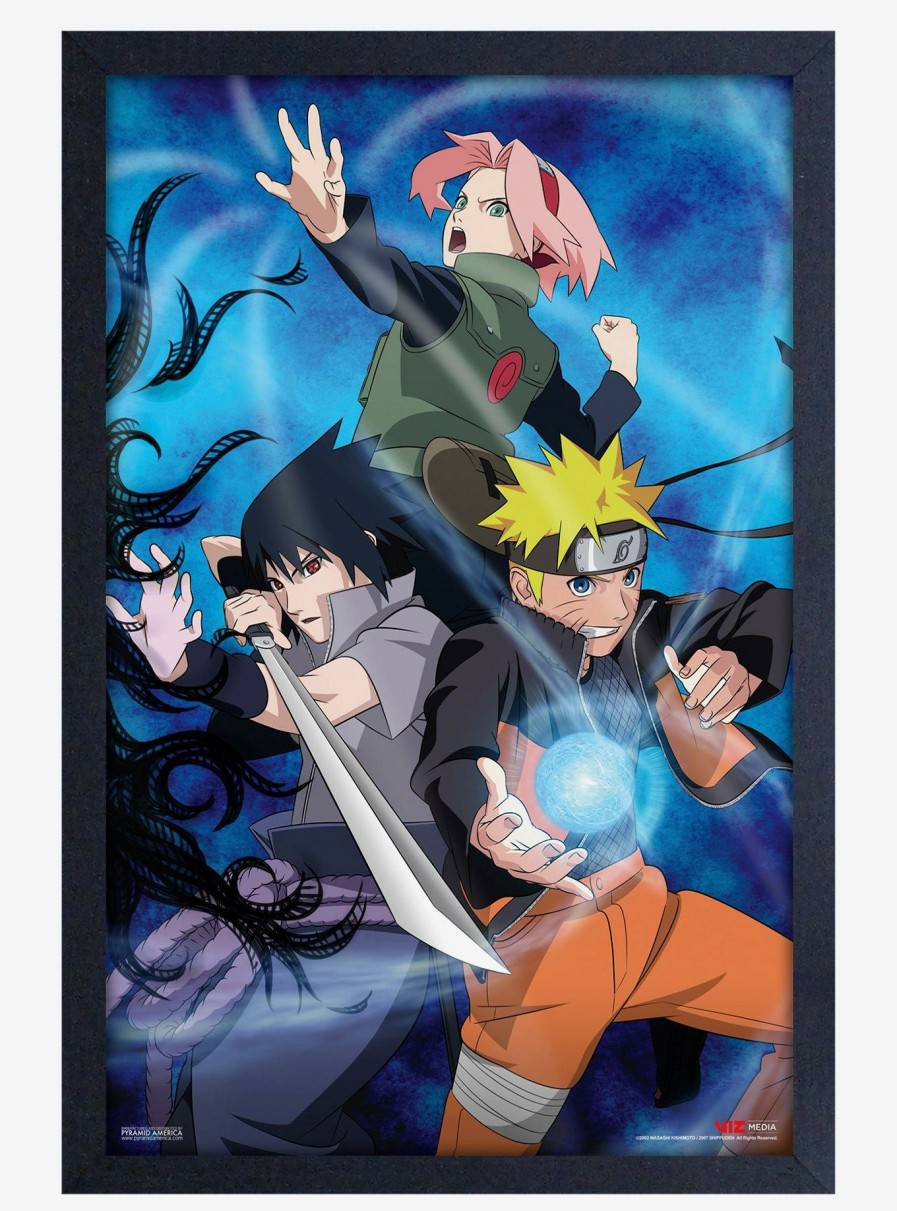 Decor * | Naruto Shippuden Group Fight Pose Framed Wood Poster Latest