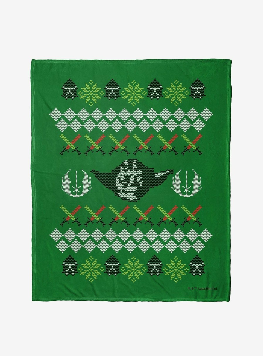 Bedroom * | Star Wars Yoda Xmas Sweater Throw Blanket Fire Sale