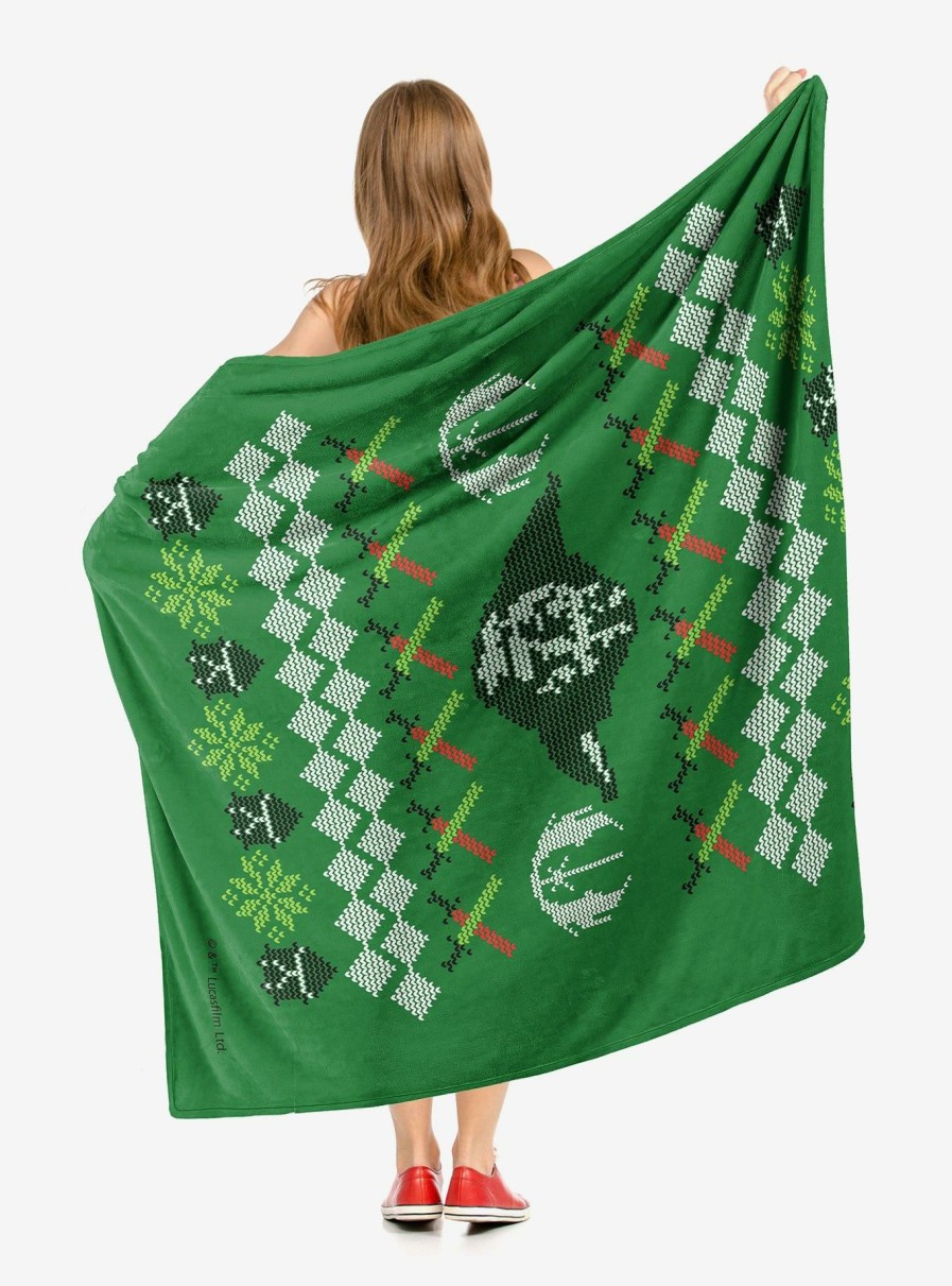 Bedroom * | Star Wars Yoda Xmas Sweater Throw Blanket Fire Sale