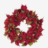 Decor * | Battery-Operated Red Poinsettia Led Wreath Fire Sale