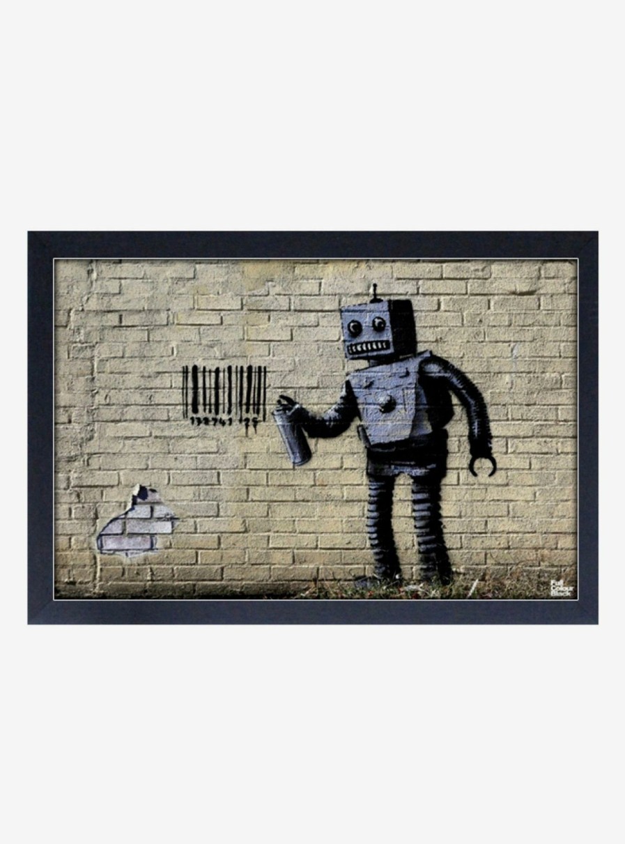 Decor * | Banksy Barcode Robot Framed Wood Wall Art Bargain Sale