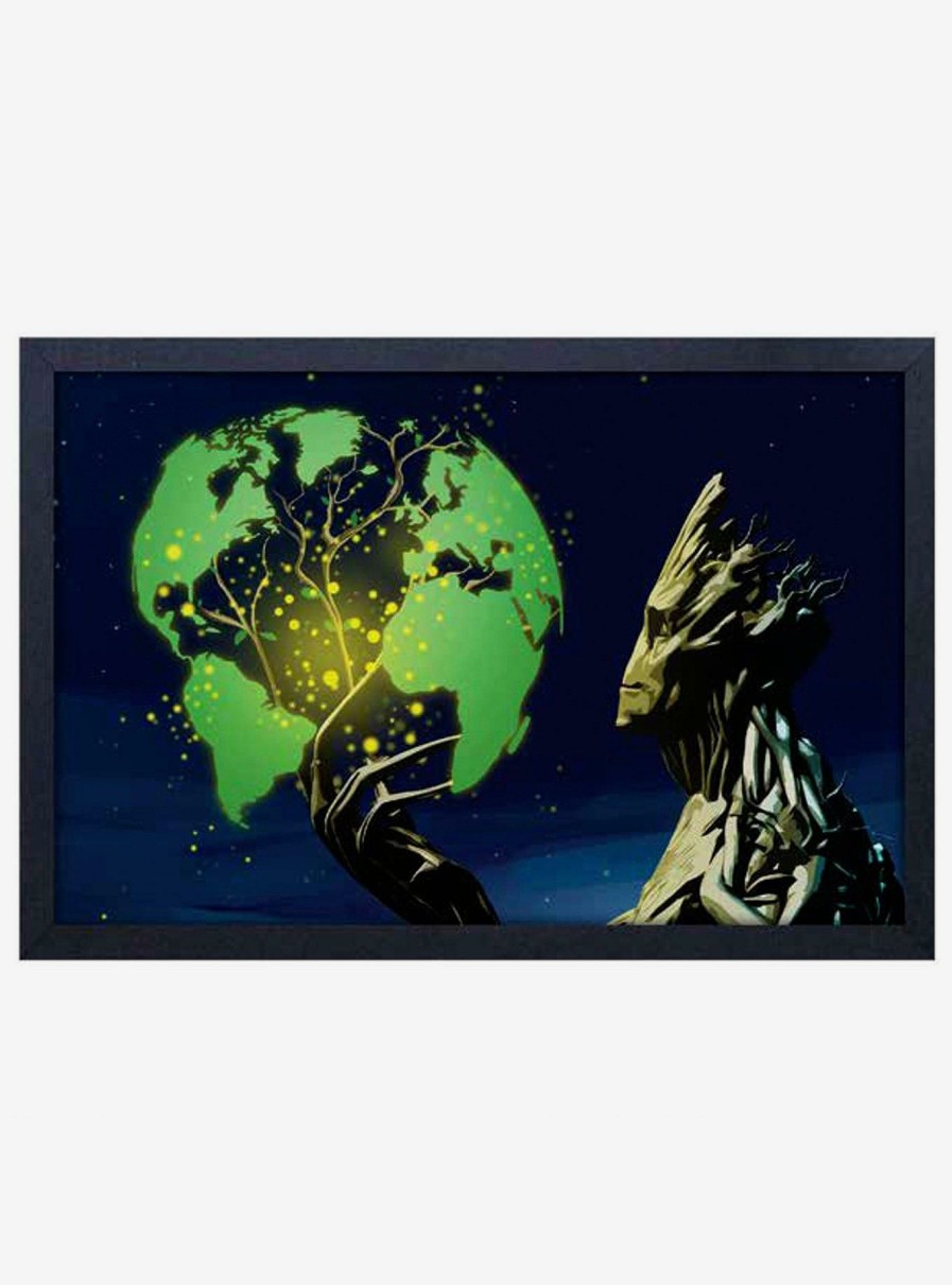 Decor * | Marvel Guardians Of The Galaxy Groot Earth Framed Wood Wall Art Fire Sale