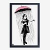 Decor * | Banksy Umbrella Girl Framed Wood Wall Art Hot Sale