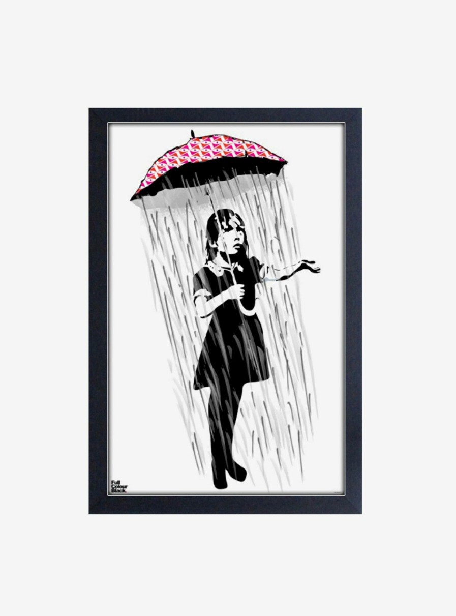 Decor * | Banksy Umbrella Girl Framed Wood Wall Art Hot Sale