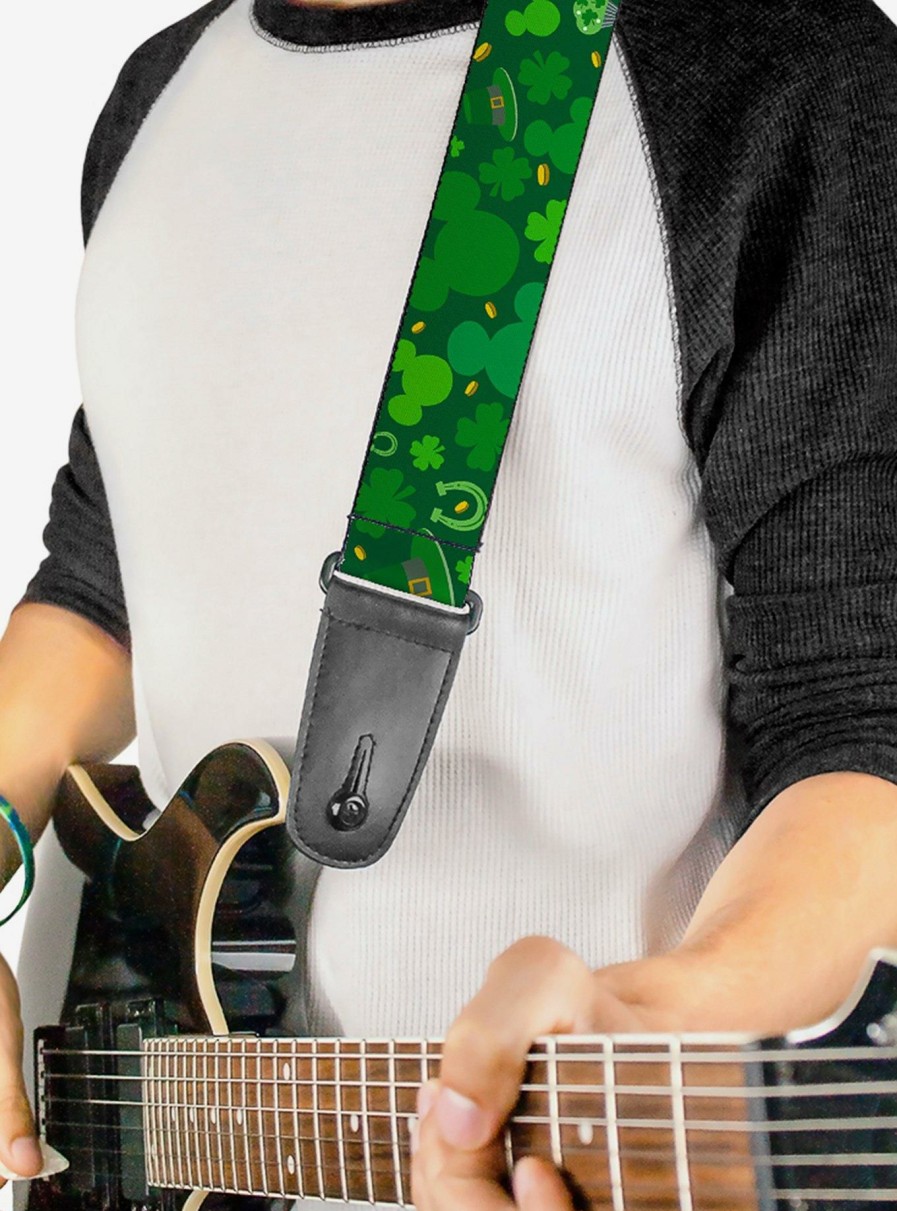 Music * | Disney Mickey Mouse St. Patrick'S Day Collage Green Guitar Strap Discount